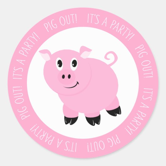 Het is een feestvarken uit roze varken verjaardags ronde sticker (Voorkant)