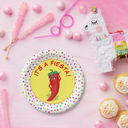 Het is een Fiesta met Confetti Pattern Papieren Bordje (Feest)