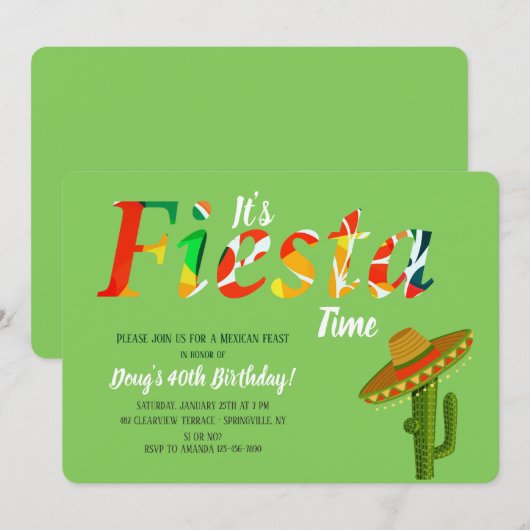 Het is een Fiesta Time Invitation Kaart (Voorkant / Achterkant)