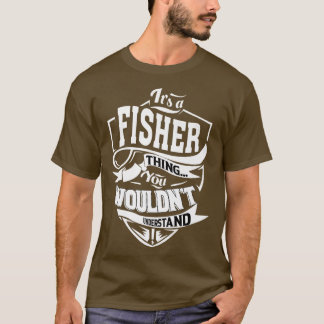 Het is een FISHER Ding Gifts T-shirt
