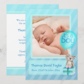 Het is een foto van een jongen, blauw babyaqua aankondiging (Voorkant / Achterkant)