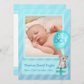 Het is een foto van een jongen, een pasgeboren bab aankondiging (Voorkant / Achterkant)