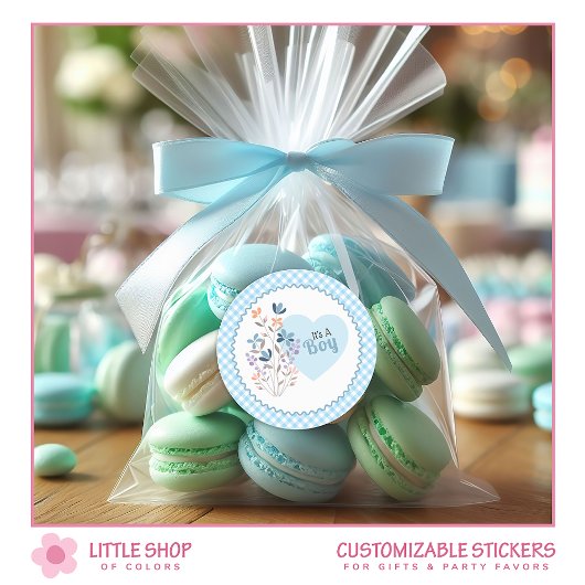 Het is een geboortebericht van het Boy Baby shower Ronde Sticker