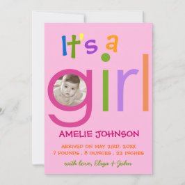 Het is een geboortekaartje voor meisjes aankondiging