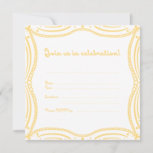 Het is een gele feestboog kaart (Achterkant)