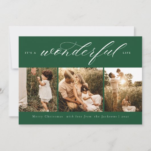 Het is een geweldig leven Foto Vakantiekaart Groen Feestdagenkaart (Voorkant)