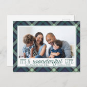 Het is een geweldig leven | Groen en Navy Tartan H Feestdagenkaart (Voorkant / Achterkant)