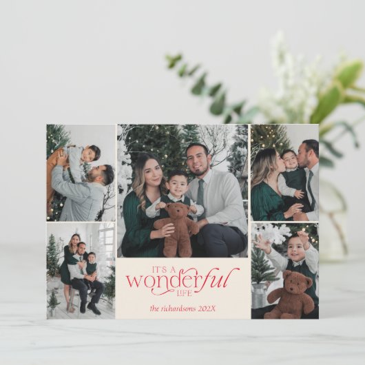 Het is een geweldig leven" Multi-Photo Holiday Kaa Feestdagenkaart (Staand voorkant)