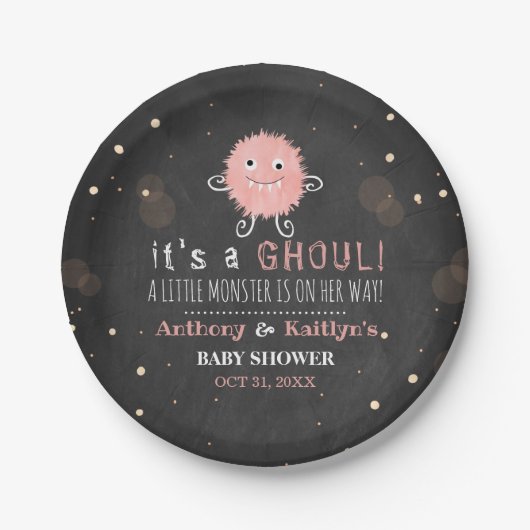 Het is een Ghoul. Little Monster Halloween Baby sh Papieren Bordje (Voorkant)