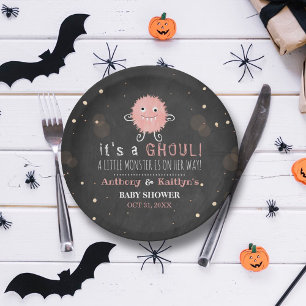 Het is een Ghoul. Little Monster Halloween Baby sh Papieren Bordje
