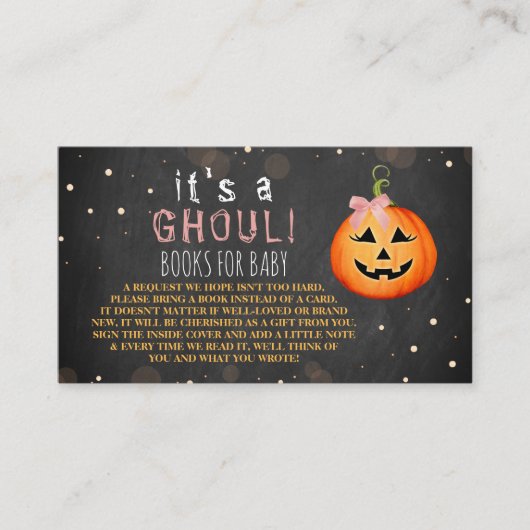 Het is een Ghoul. Little Pumpkin Halloween Baby sh Informatiekaartje (Voorkant)