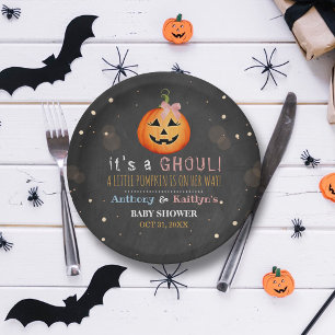 Het is een Ghoul. Little Pumpkin Halloween Baby sh Papieren Bordje