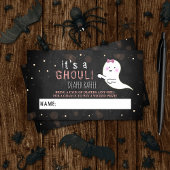 Het is een Ghoul. Little Spirit Halloween Baby sho Informatiekaartje