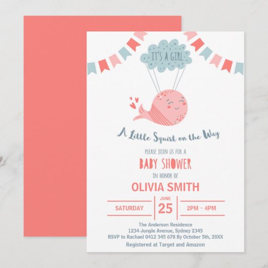 Het is een gierroze walvis die op de wolk vliegt. kaart (Voorkant / Achterkant)