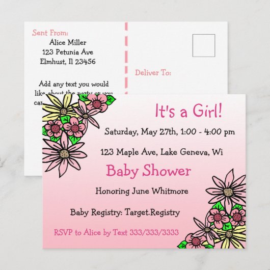 Het is een Gil, Pink Floral Whimsical Baby shower Briefkaart (Voorkant / Achterkant)