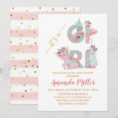 Het is een Girl  Animal Letters Baby shower Invi Kaart (Voorkant / Achterkant)