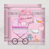 Het is een Girl Baby Anouncement Pink Pram Aankondiging (Voorkant / Achterkant)