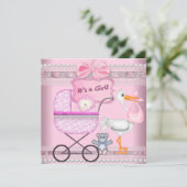 Het is een Girl Baby Anouncement Pink Pram Aankondiging (Staand voorkant)