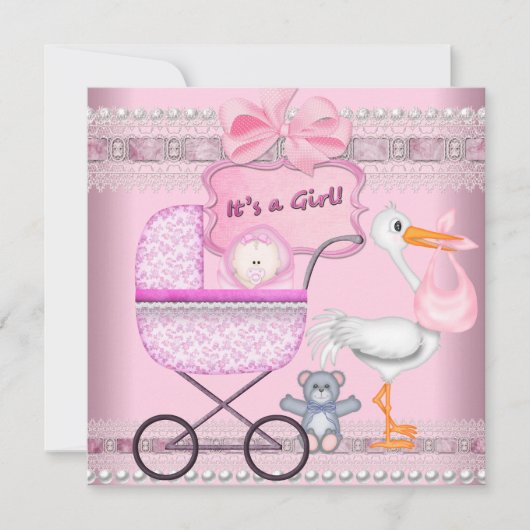 Het is een Girl Baby Anouncement Pink Pram Aankondiging (Voorkant)