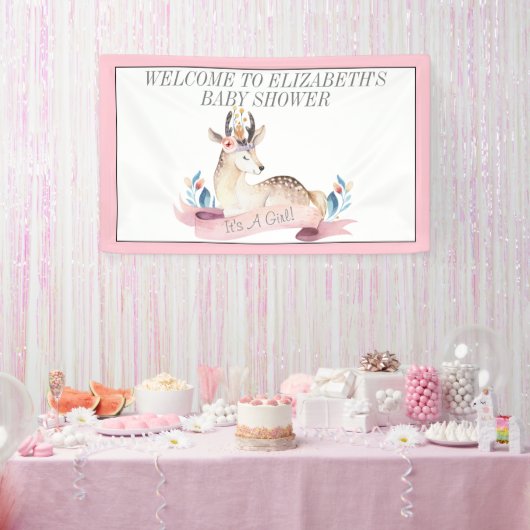 Het is een Girl Baby shower Cute Deer Banner (Feest)