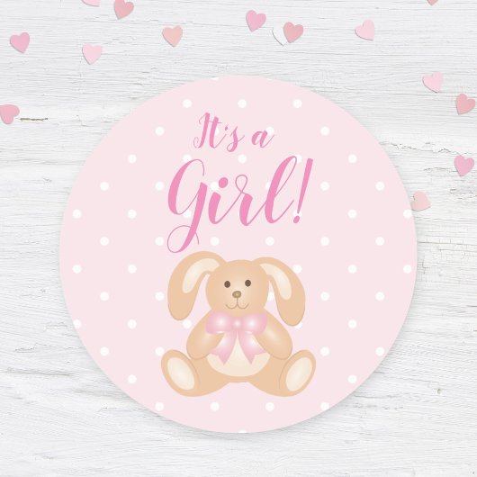 Het is een Girl Baby shower Cute Pink Bunny Rabbit Ronde Sticker