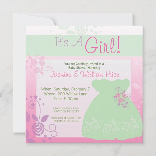 Het is een Girl Baby shower Invitation Pastel Dres Kaart (Voorkant)