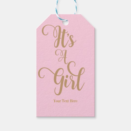 Het is een Girl Baby shower Pink & Gold Custom Fav Cadeaulabel (Voorkant)