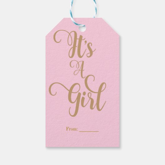 Het is een Girl Baby shower Pink & Gold Custom Fav Cadeaulabel (Achterkant)