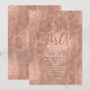 Het is een Girl Baby shower Pink Rose Gold Glamor Kaart