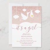 Het is een Girl Baby shower Stork Roos Gold Glitte Kaart (Voorkant)