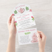 Het is een Girl Baby shower Tea Party All In One Uitnodiging (Afscheurbaar)