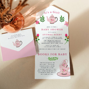 Het is een Girl Baby shower Tea Party All In One Uitnodiging