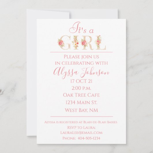 Het is een Girl Baby shower Uitnodiging (Voorkant)
