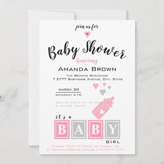 Het is een Girl Baby shower Uitnodiging (Voorkant)