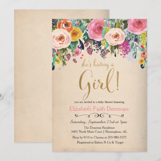 Het is een Girl Baby shower Uitnodiging (Voorkant / Achterkant)