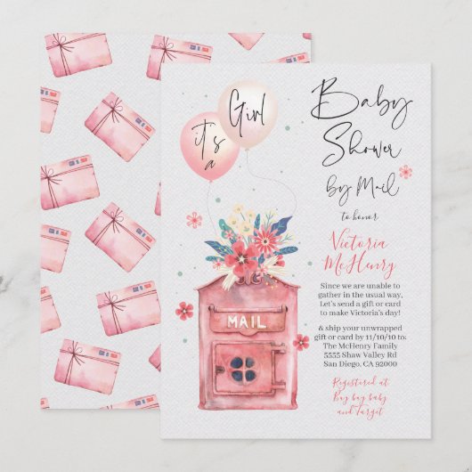Het is een Girl Baby shower van Mail Balloons Mail Kaart (Voorkant / Achterkant)