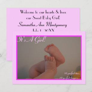 Het is een Girl Baby Toes Foto Aankondiging Kaarte