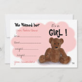 Het is een 'Girl Birth' aankondiging (Voorkant)