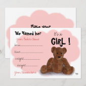 Het is een 'Girl Birth' aankondiging (Voorkant / Achterkant)