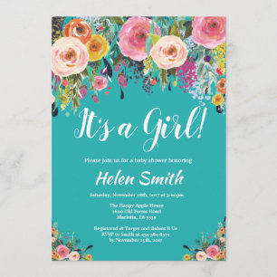 Het is een Girl Blauwgroen Floral Baby shower uitn Kaart