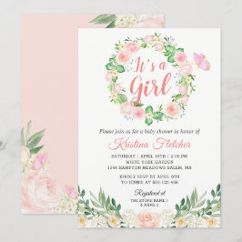 Het is een Girl Blush Peach Floral Garden Baby sho Kaart