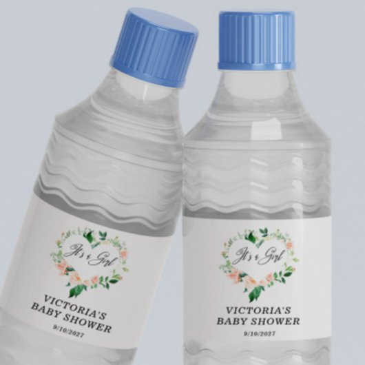 Het is een Girl Blush Pink Baby shower Waterfles Etiket
