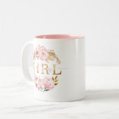Het is een Girl Blush Pink Floral Mok (Voorkant links)