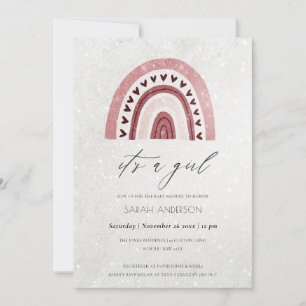HET IS EEN GIRL BLUSH PINK RAINBOW BABY SHOWER INV BEDANKKAART