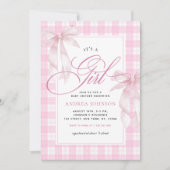 Het is een Girl Bows & Pink Gingham Plaid Baby sho Kaart (Voorkant)