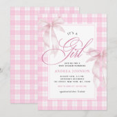 Het is een Girl Bows & Pink Gingham Plaid Baby sho Kaart (Voorkant / Achterkant)
