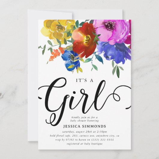 Het is een Girl Bright & Bold Florals Baby shower Kaart (Voorkant)