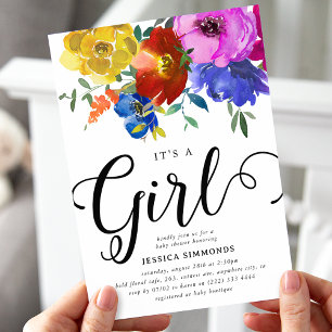 Het is een Girl Bright & Bold Florals Baby shower Kaart