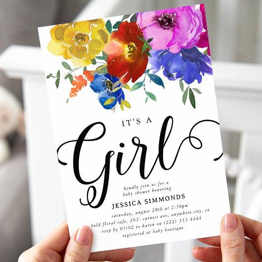 Het is een Girl Bright & Bold Florals Baby shower Kaart