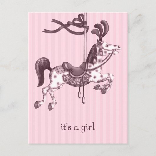 Het is een Girl Carousel Horse Briefkaart (Voorkant)